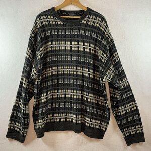 Vintage Knightsbridge Men Sweater Sz XL Gray Plaid‎ Oversized Grandpa Y2K Grunge